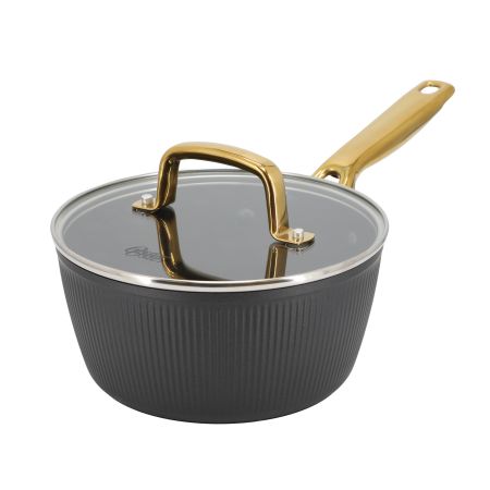 Oster Abbottsford 2.5 Quart Nonstick Aluminum Saucepan with Glass Lid in Black